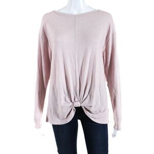 Interstyle Womens Knotted Hem Crew Neck Sweater Light Pink Size Medium